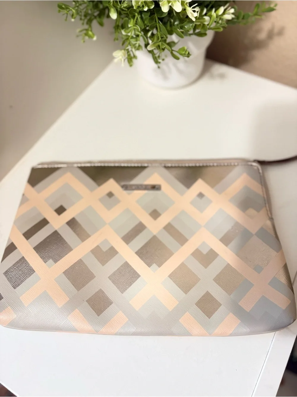 Stella & Dot Hello Gorgeous Metallic Chevron Zipper Clutch Pouch